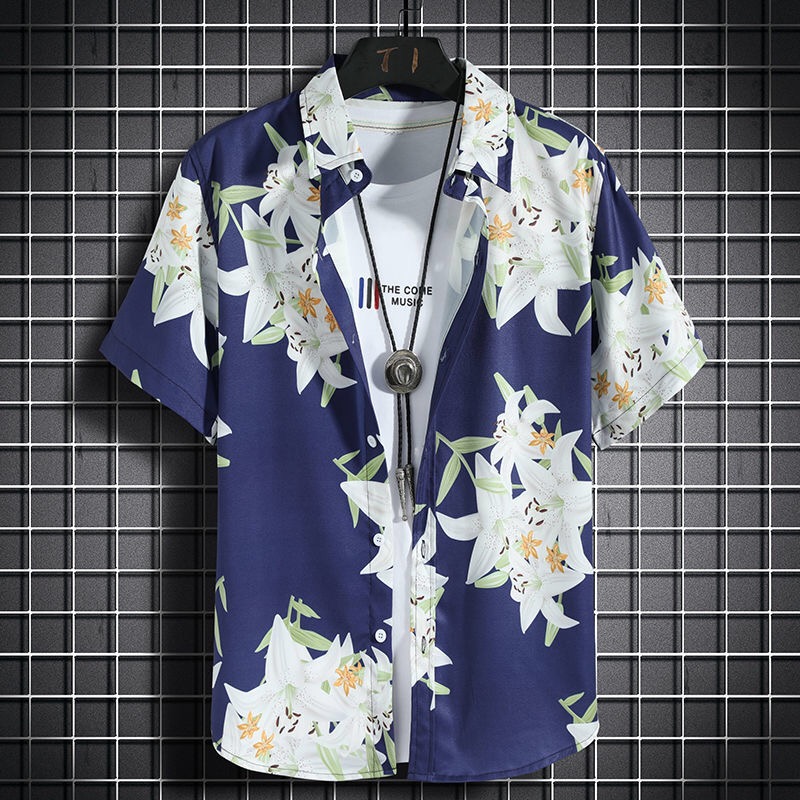 Vintage Hawaiian Floral Shirt - Hawaiian beach shirts Men's short-sleeved casual