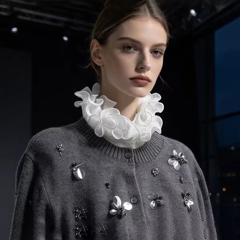 Shirts - Fashion Double-Layered Stand Collar Pleated Ruffled