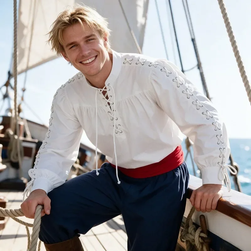 Men Medieval Pirate Shirt Full - Medieval Gothic Lace Up Pirate Shirt review and price