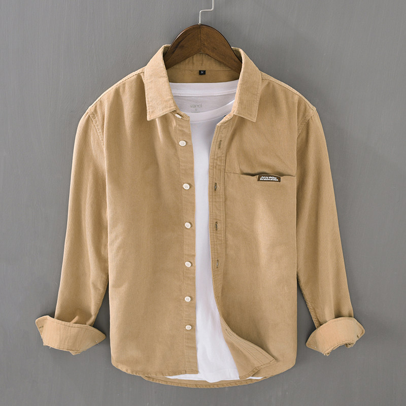 Retro Japanese Style Long Slee - Corduroy Button Up Shirt Men review and price